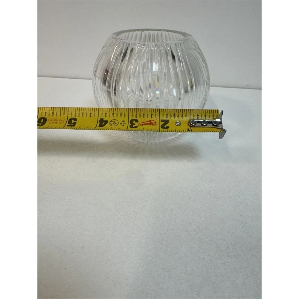 Wheel-cut crystal vertical lines votive candle holder bowl 4 1/2